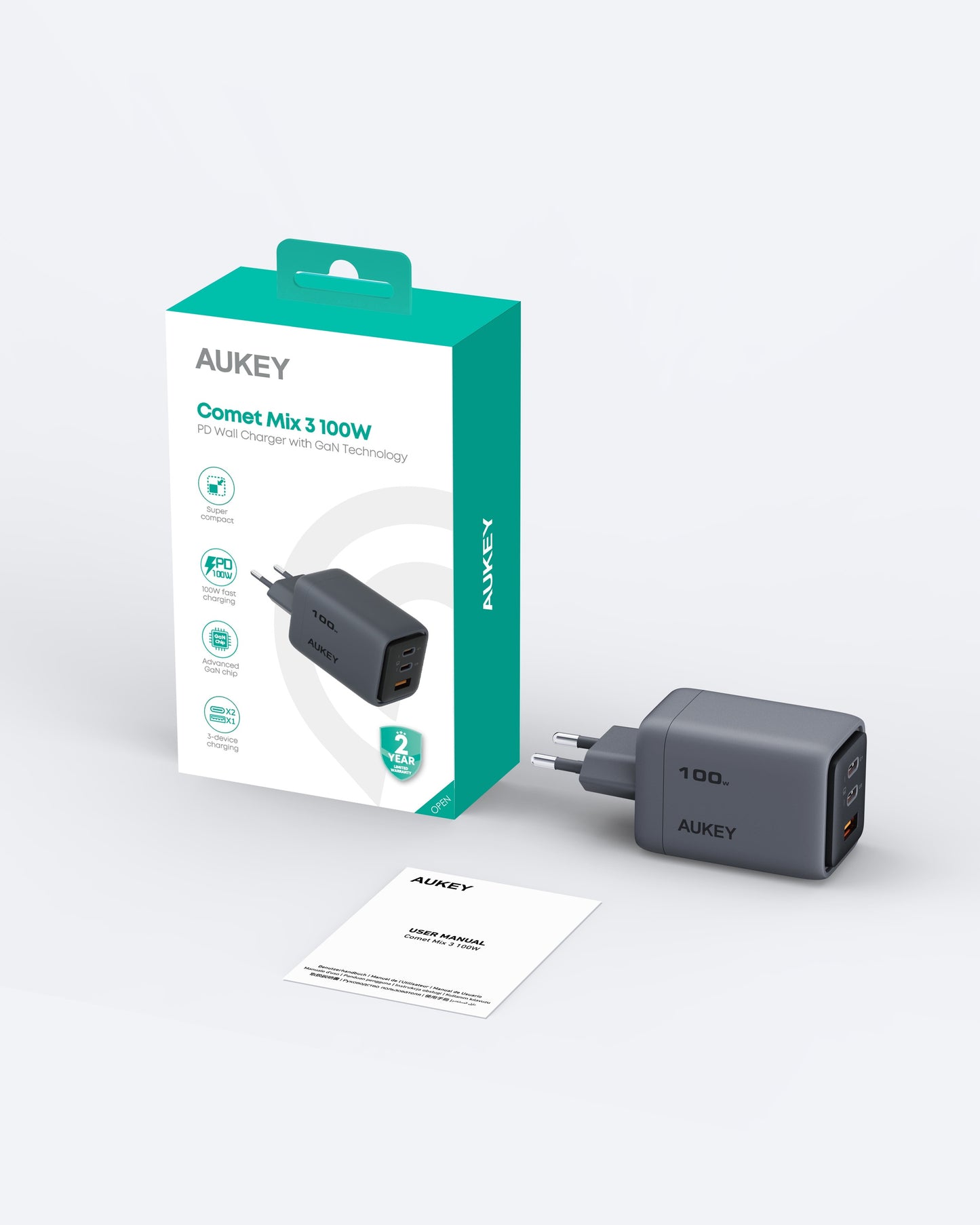AUKEY Charger Type C 100W GAN III PD 3.0 PPS Super Fast Charging Comet Mix 3 100W Series PA-C5