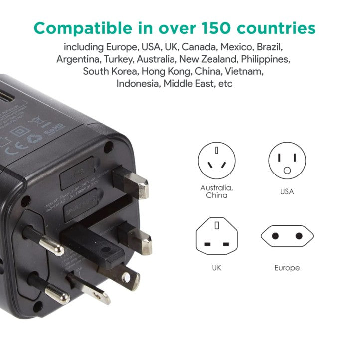 AUKEY Universal Travel Adaptor PA-TA04-BK Type C 30W 4 In 1 EU US UK
