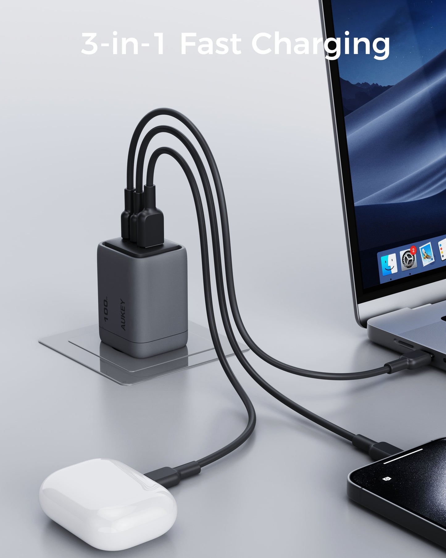 AUKEY Charger Type C 100W GAN III PD 3.0 PPS Super Fast Charging Comet Mix 3 100W Series PA-C5