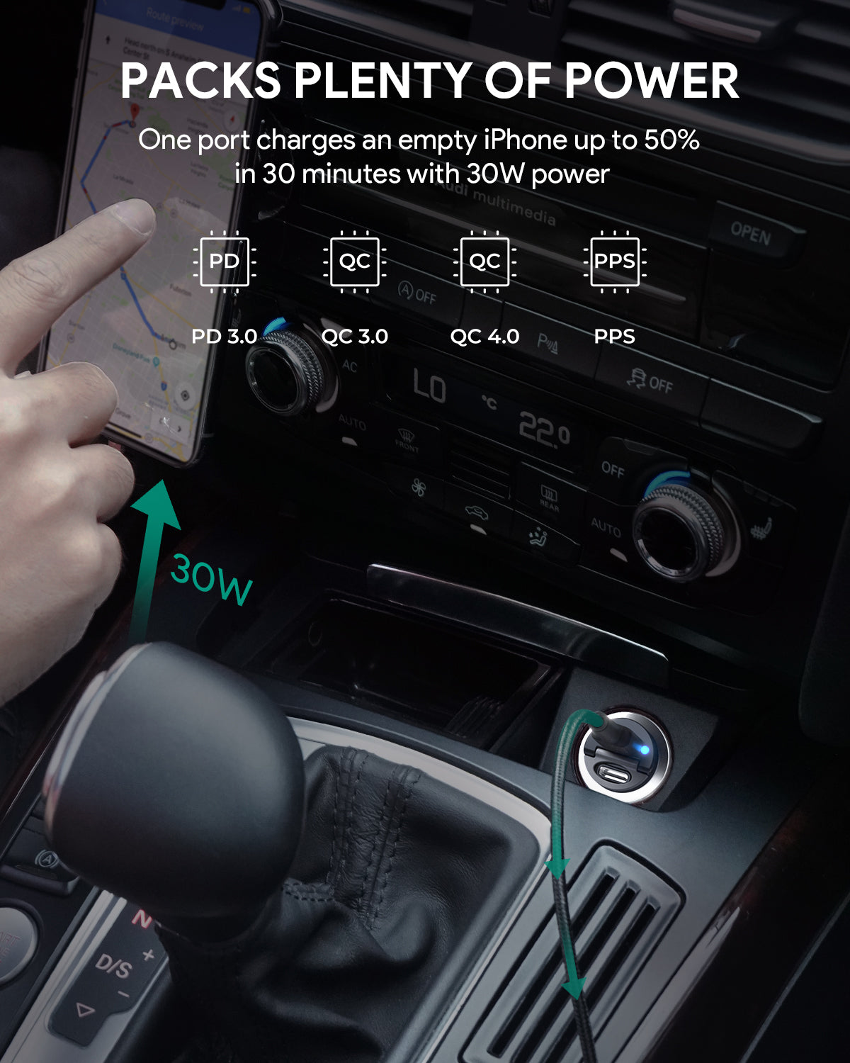 AUKEY Car Charger 30W Dual Port USB C PD 3.0 CC-A4