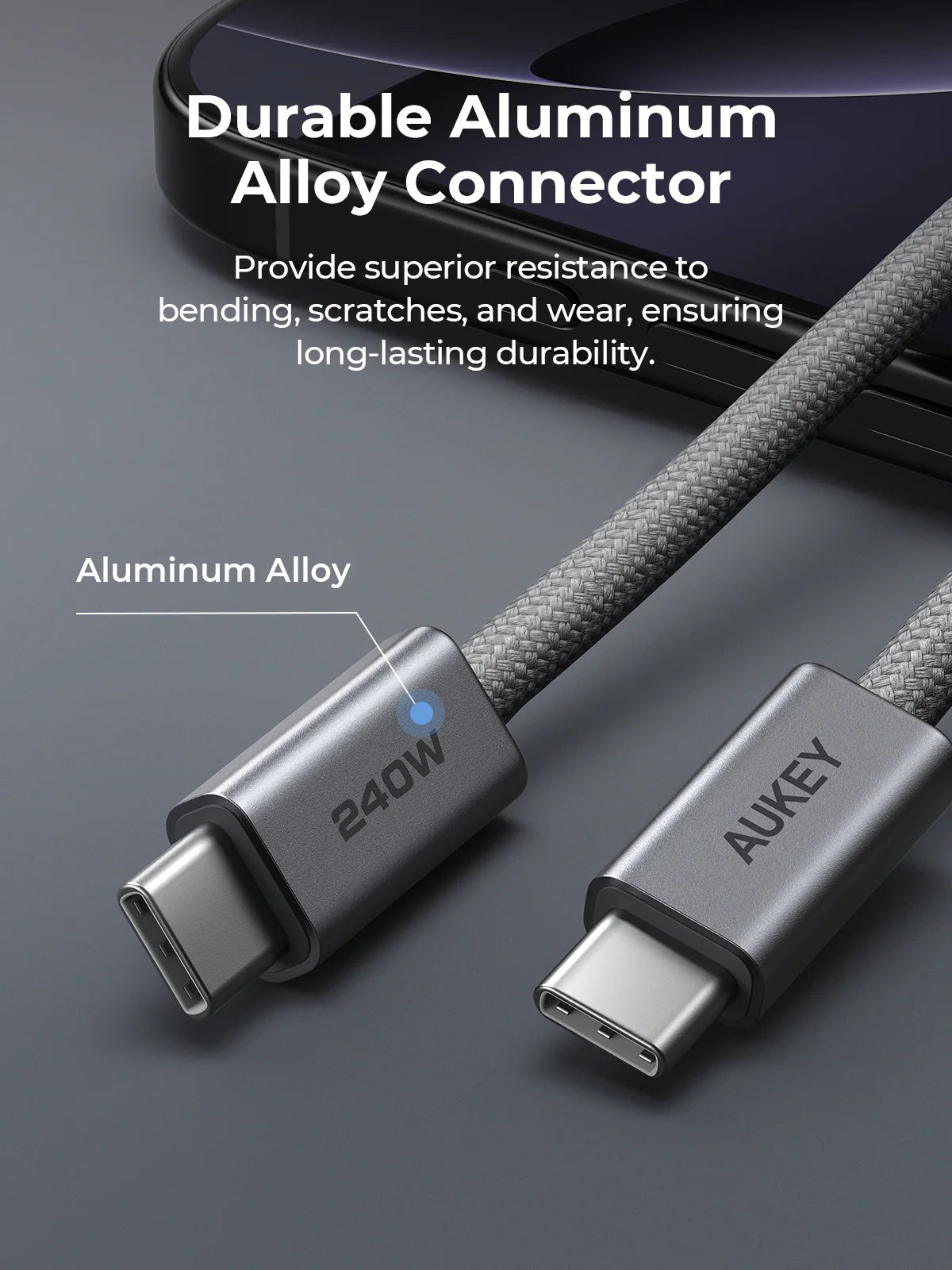 AUKEY Kabel Charger DTY Braided USB C To C Fast Charging Up To 240W 1 Meter & 1.8 Meter CB-DCC241 & CB-DCC242