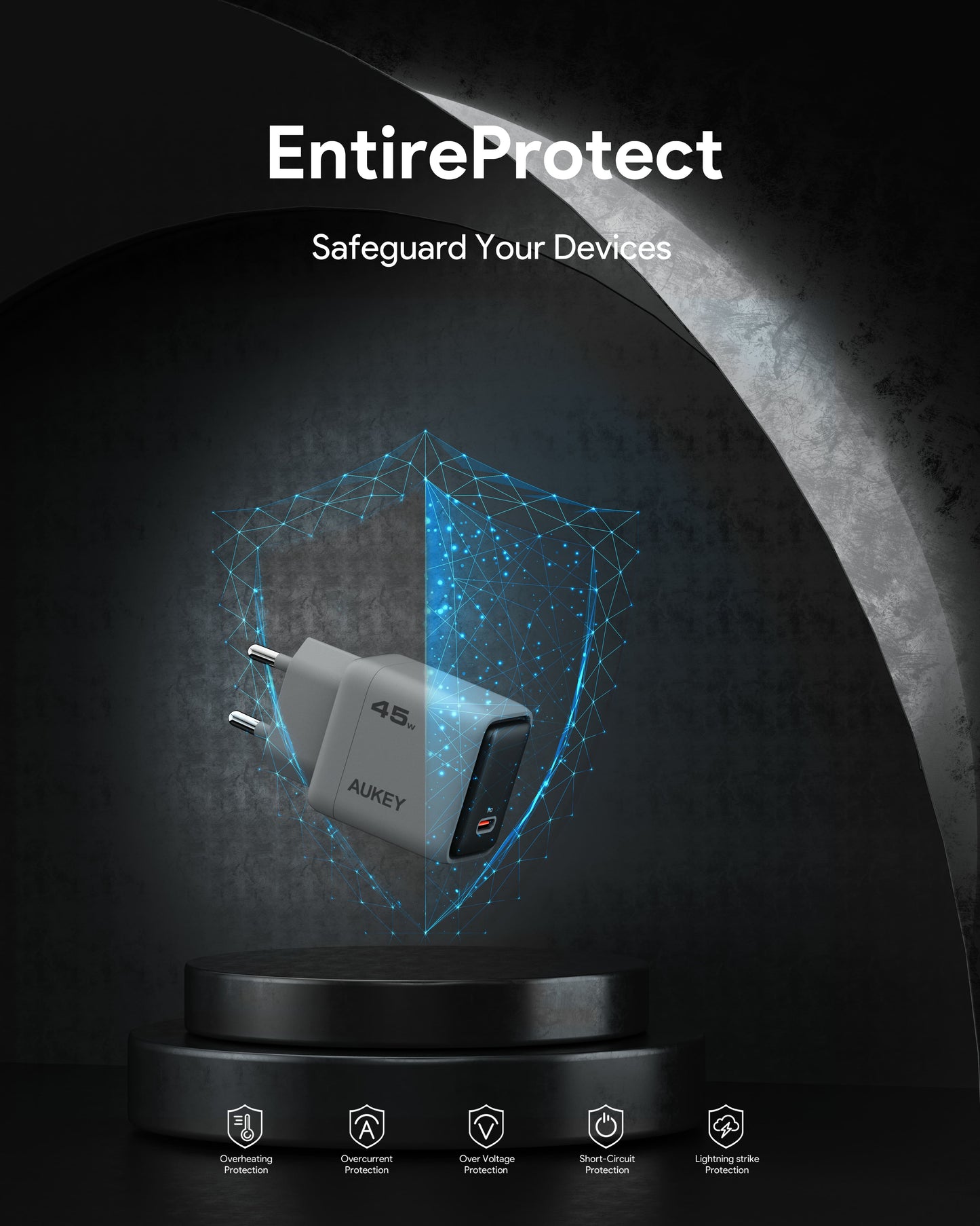 AUKEY Charger Type C 45W GAN III PD 3.0 PPS Super Fast Charging Comet 45W Series PA-C2