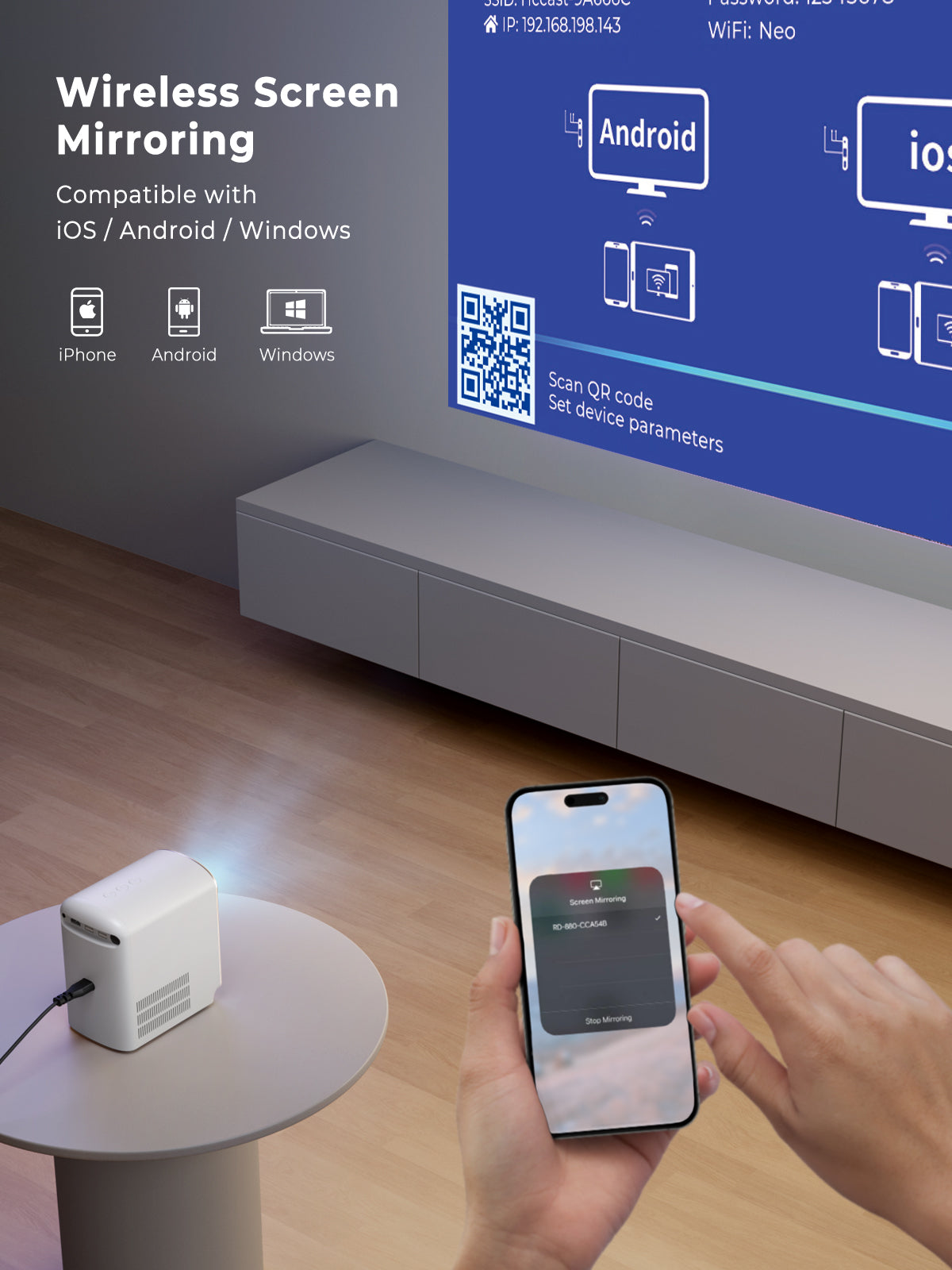 AUKEY Mini Portable Home Projector 160 Ansi Lumens Audio Jack Bluetooth HDMI RD-880