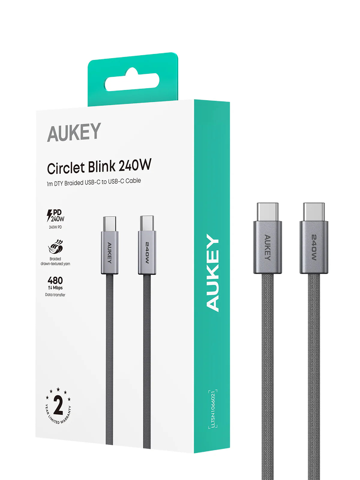 AUKEY Kabel Charger DTY Braided USB C To C Fast Charging Up To 240W 1 Meter & 1.8 Meter CB-DCC241 & CB-DCC242