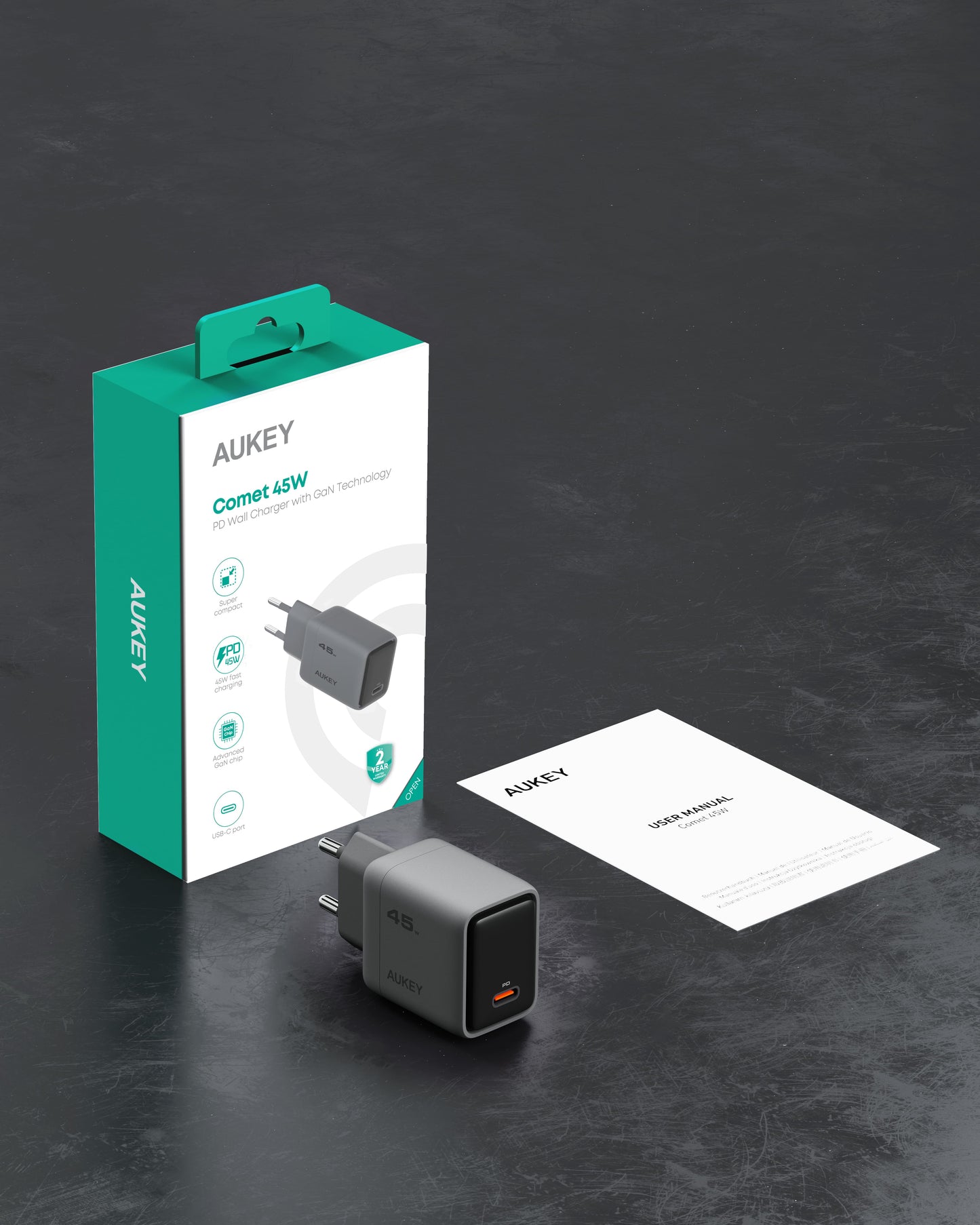 AUKEY Charger Type C 45W GAN III PD 3.0 PPS Super Fast Charging Comet 45W Series PA-C2