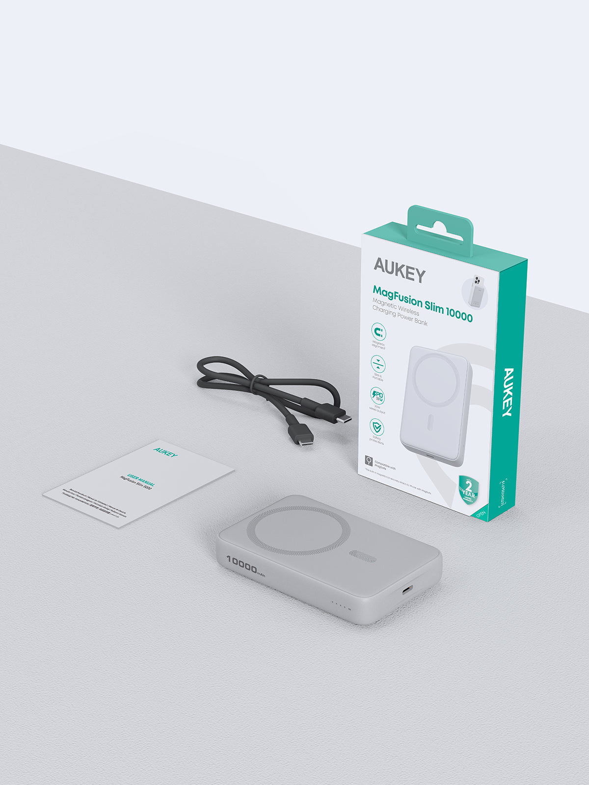 AUKEY Magnetic Wireless Powerbank Magsafe 10000mah USB-C 20W PD 3.0 MagFusion 10000 Series PB-MS04