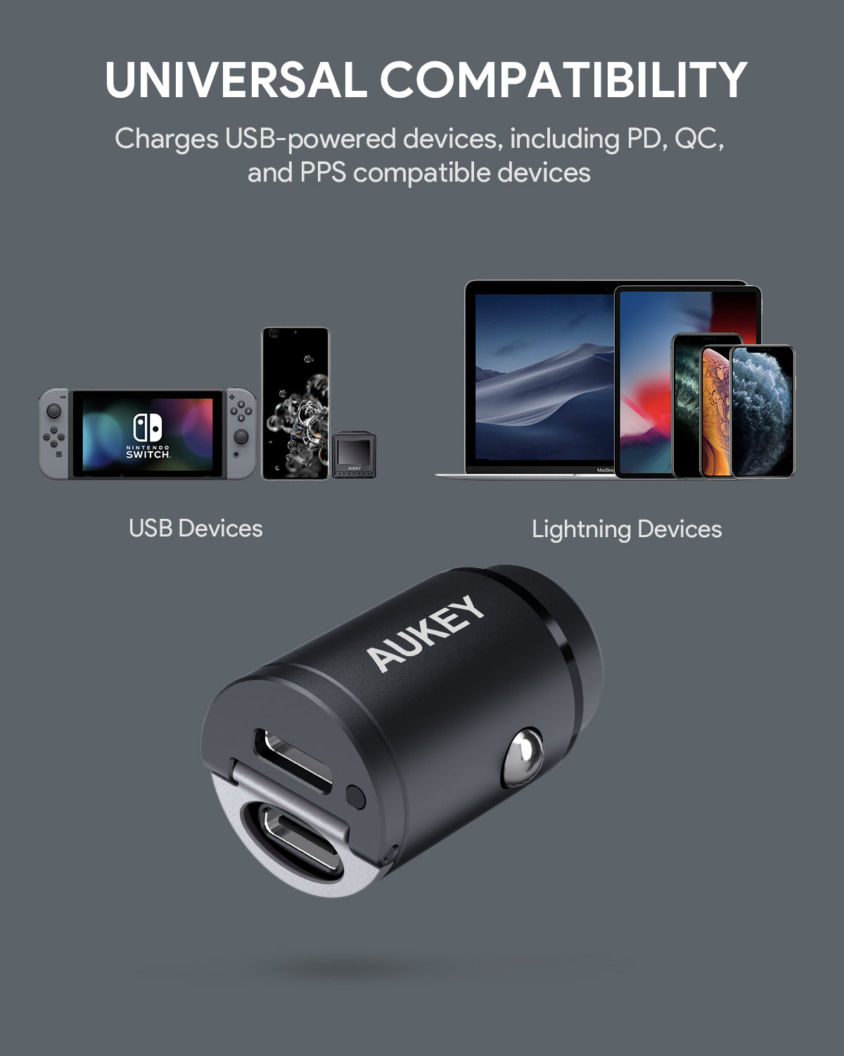 AUKEY Car Charger 30W Dual Port USB C PD 3.0 CC-A4