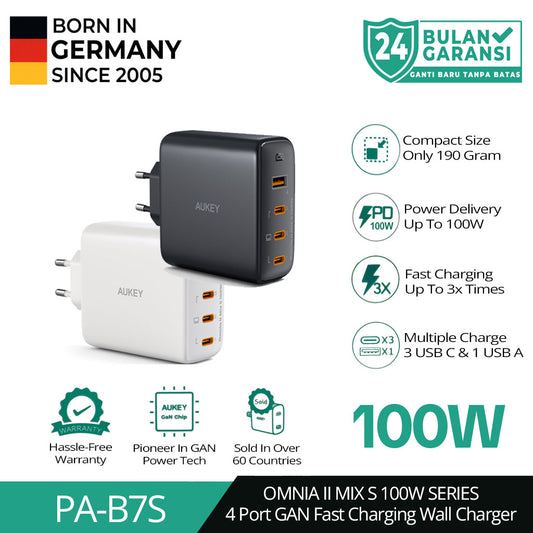 AUKEY Charger Multi Port Type C 100W GAN PD 3.1 Fast Charging PA-B7S
