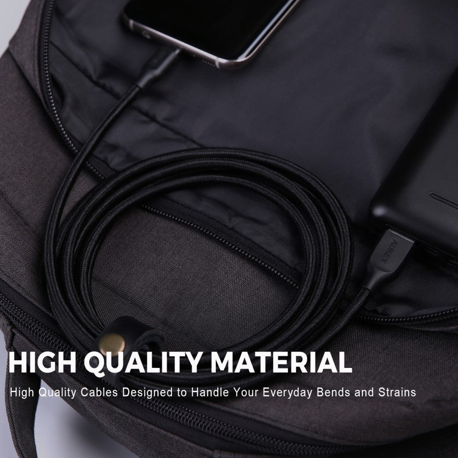 Kabel Charger AUKEY Tipe C CB-AC2 Jalinan Nilon USB A ke USB-C 2M