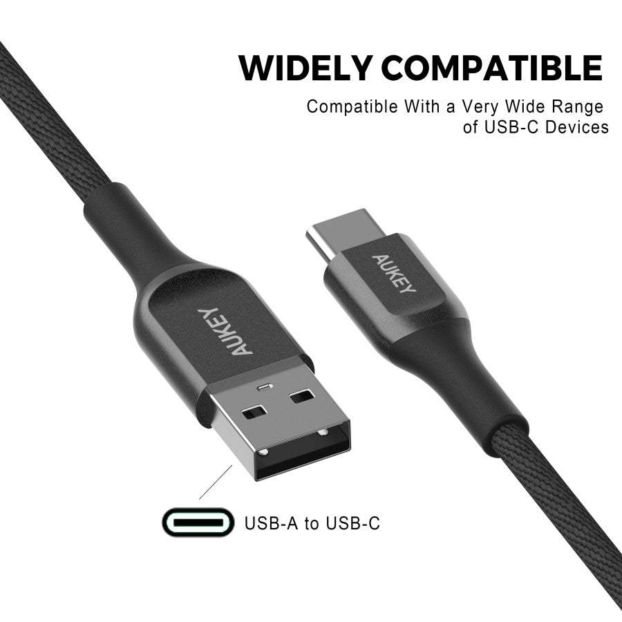 Kabel Pengisi Daya AUKEY USB-A ke USB-C CB-AKC1 Inti Kevlar 1,2M
