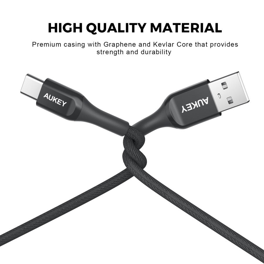 Kabel Pengisi Daya AUKEY USB-A ke USB-C CB-AKC1 Inti Kevlar 1,2M