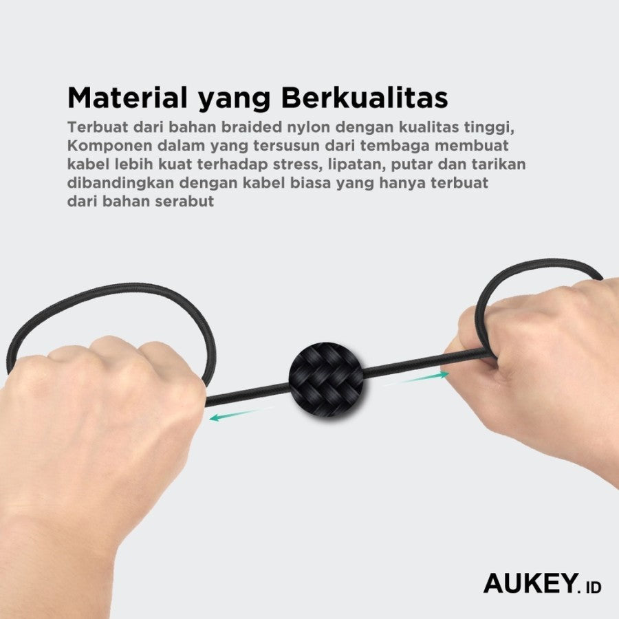 AUKEY Kabel Charger USB-A ke Lightning MFI 1 Meter Jalinan Nilon CB-BAL7 - Putih