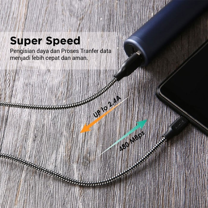 Kabel Charger AUKEY USB A Ke Micro Braided Nylon CB-BAM Hitam 2.4A - 1.2 Meter