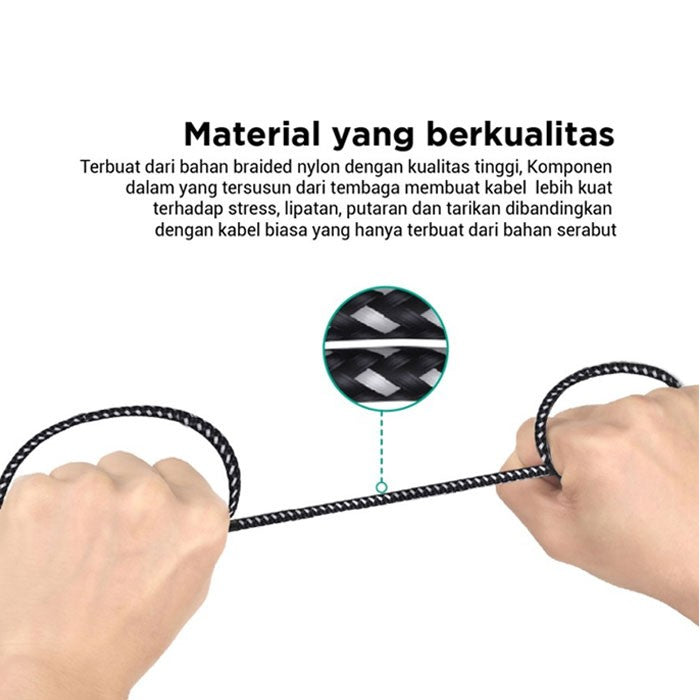 Kabel Charger AUKEY USB A Ke Micro Braided Nylon CB-BAM Hitam 2.4A - 2 Meter
