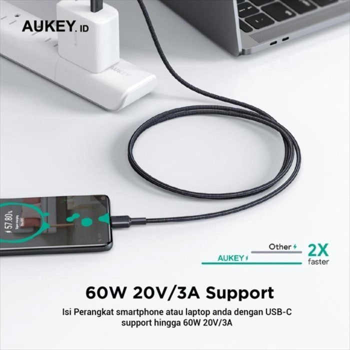 Kabel Charger AUKEY (4 pcs) USB-C Ke USB-C Jalinan Nilon 3A CB-CD37
