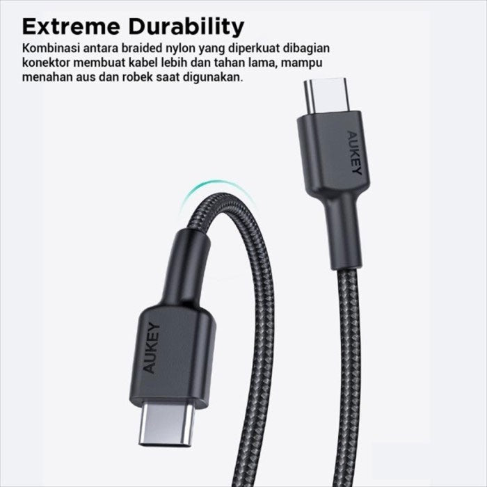 Kabel Charger AUKEY (4 pcs) USB-C Ke USB-C Jalinan Nilon 3A CB-CD37