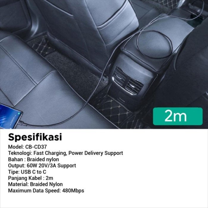 Kabel Charger AUKEY (4 pcs) USB-C Ke USB-C Jalinan Nilon 3A CB-CD37