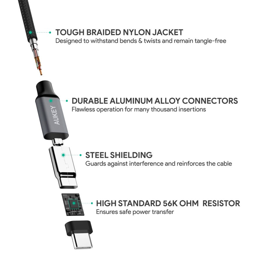 AUKEY Kabel Charger Type C CB-CD2 Braided Nylon USB A to USB-C 1M
