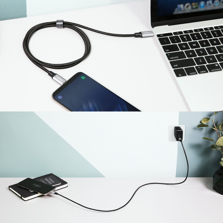 AUKEY Kabel Charger USB C ke USB-C 3A Pengisian Cepat Nilon Jalinan 1M CB-CD5