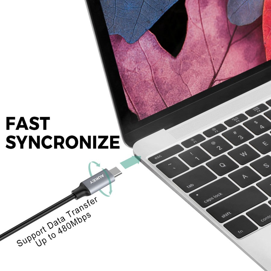 AUKEY Kabel Charger USB C ke USB-C CB-CD6 Jalinan Nilon 2M