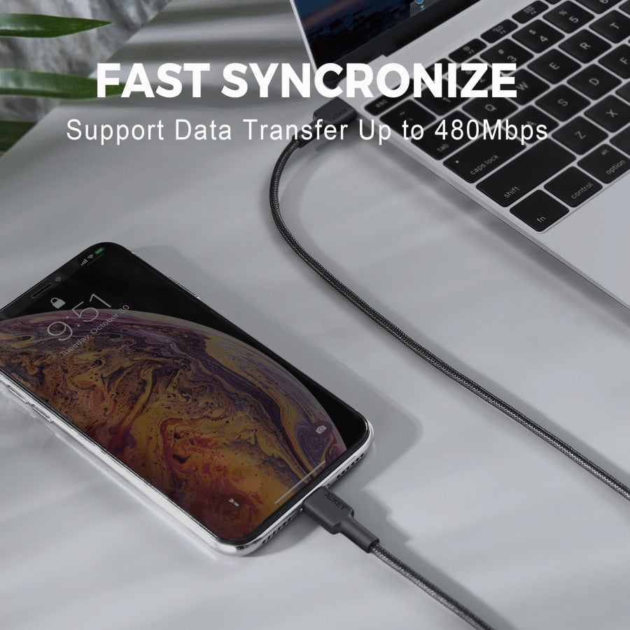 Kabel Charger AUKEY USB-C ke Lightning MFI CB-CL2 Braided Nylon 2M