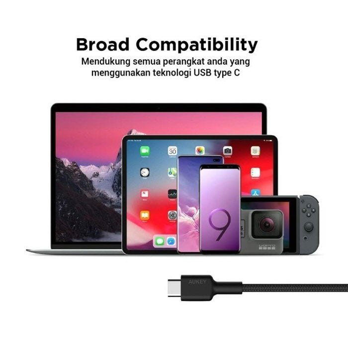 Kabel Charger AUKEY (4 pcs) USB A Ke USB-C Jalinan Nilon CB-CMD39 3A