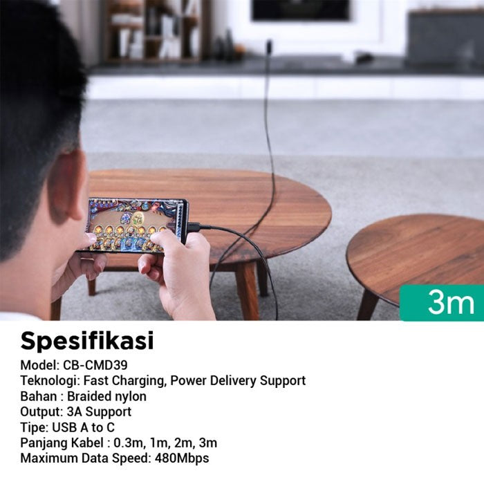 Kabel Charger AUKEY (4 pcs) USB A Ke USB-C Jalinan Nilon CB-CMD39 3A