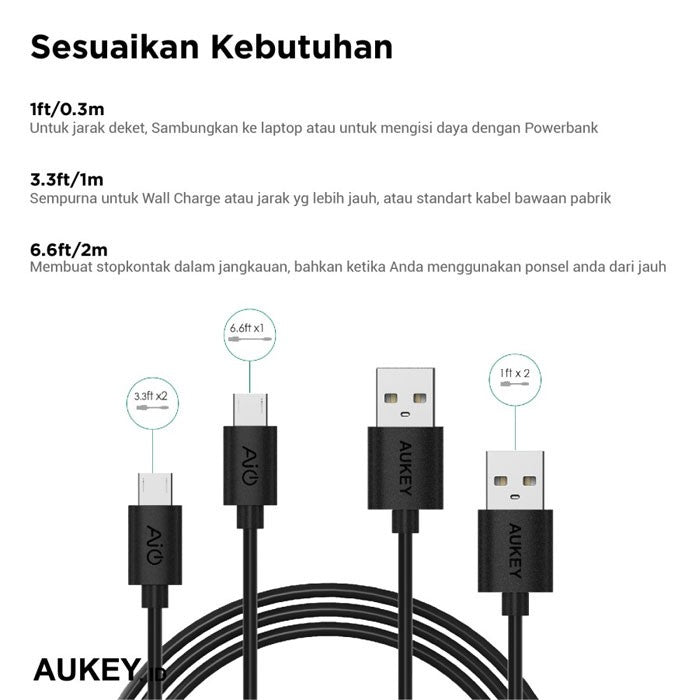 Kabel Charger AUKEY ( 5 pcs ) USB A Ke Micro PVC CB-D5 Hitam 3A