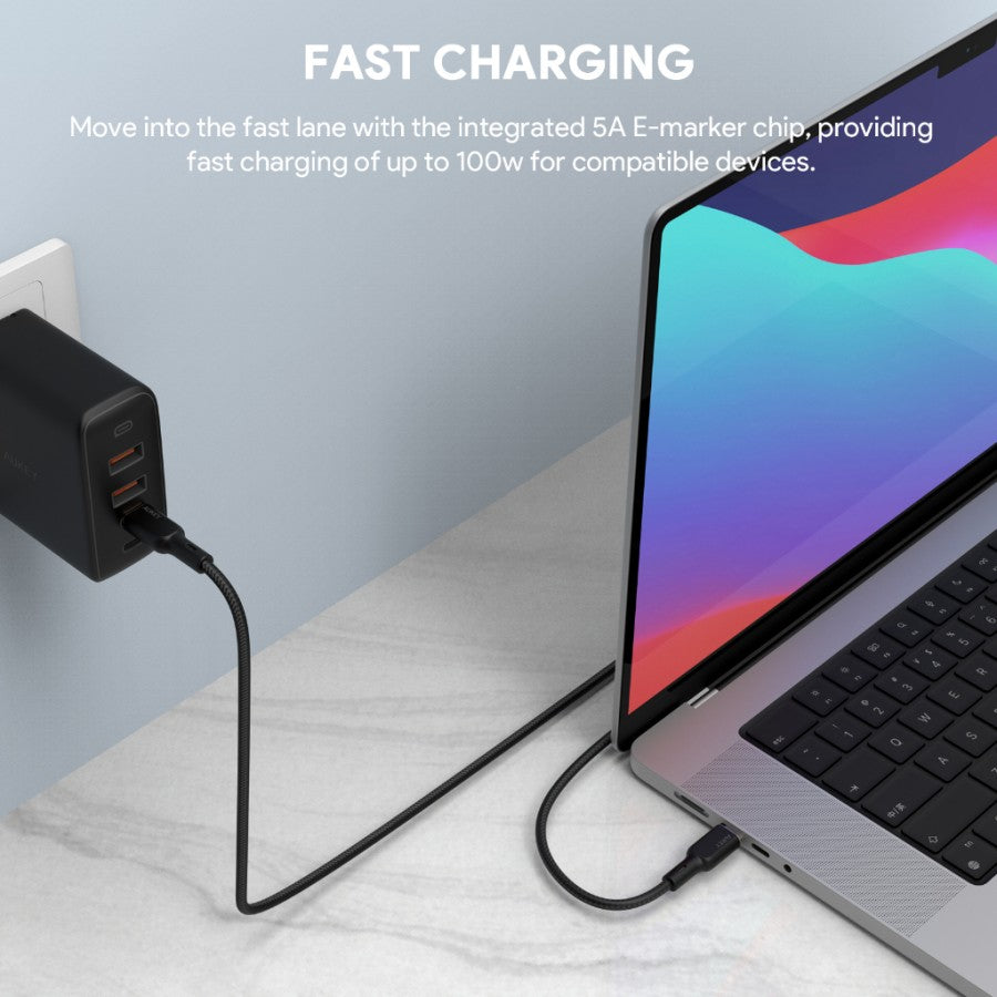 Kabel Charger AUKEY Type-C CB-KCC101 Jalinan Nilon USB-C ke USB-C 1M