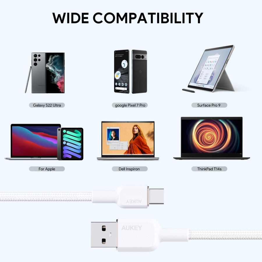 AUKEY Kabel Charger Tipe C Jalinan Nilon USB-A ke USB-C 1 M CB-NAC1