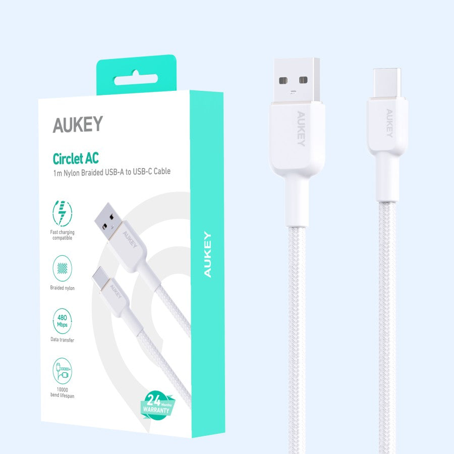 AUKEY Kabel Charger Tipe C Jalinan Nilon USB-A ke USB-C 1 M CB-NAC1
