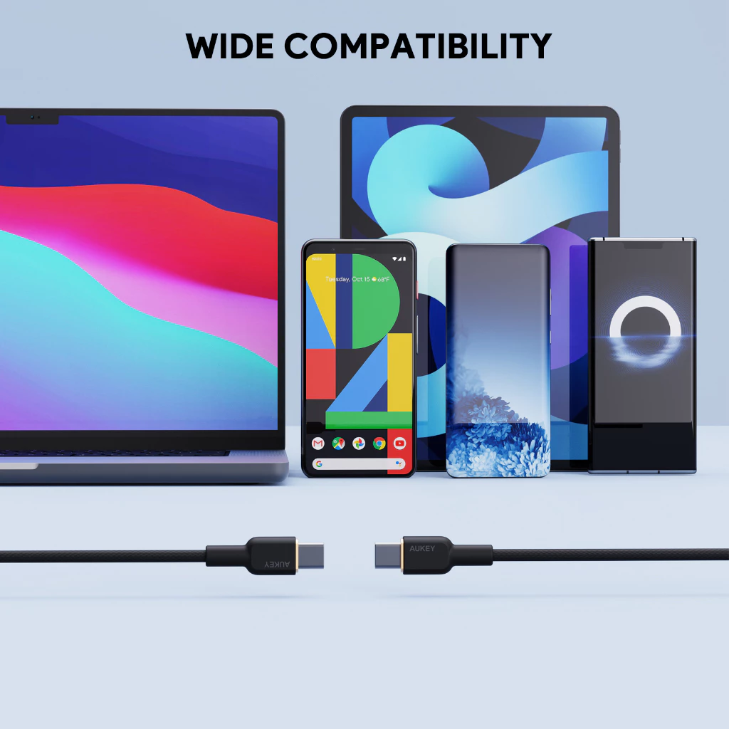 AUKEY Kabel Charger USB-C ke USB-C Pengisian Cepat 3A Hingga 60W Nilon Jalinan 1,8M CB-NCC2