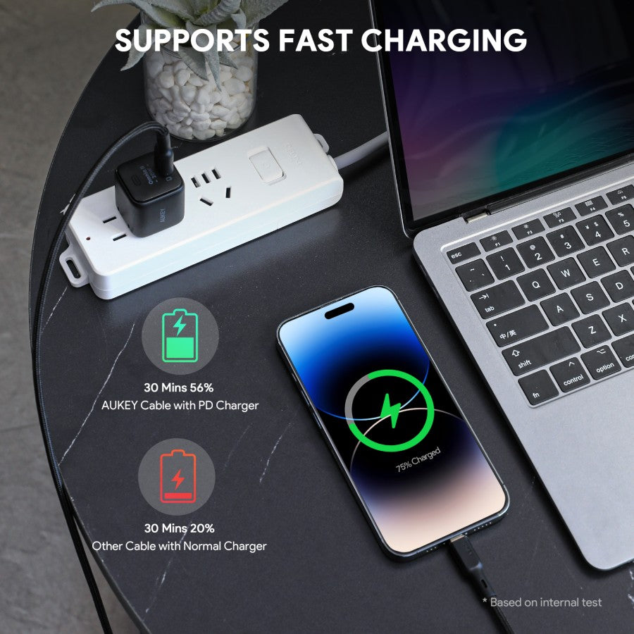 Kabel Charger AUKEY USB-C ke Lightning MFI CB-NCL1 Braided Nylon 1M