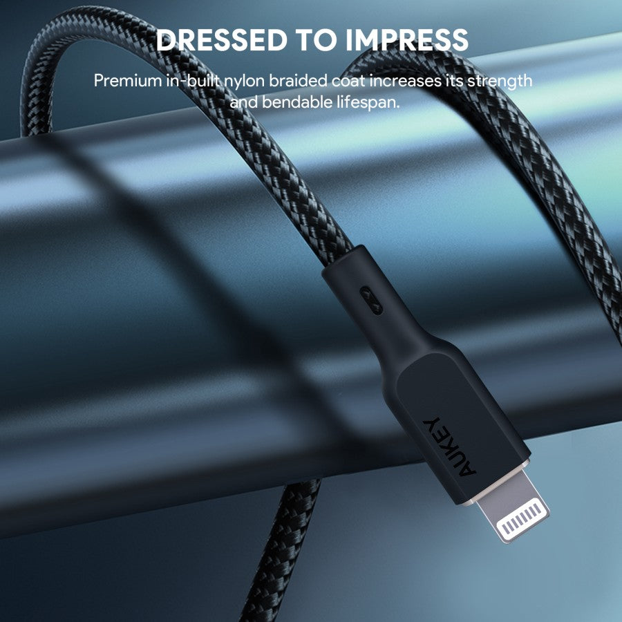 Kabel Charger AUKEY USB-C ke Lightning MFI CB-NCL1 Braided Nylon 1M