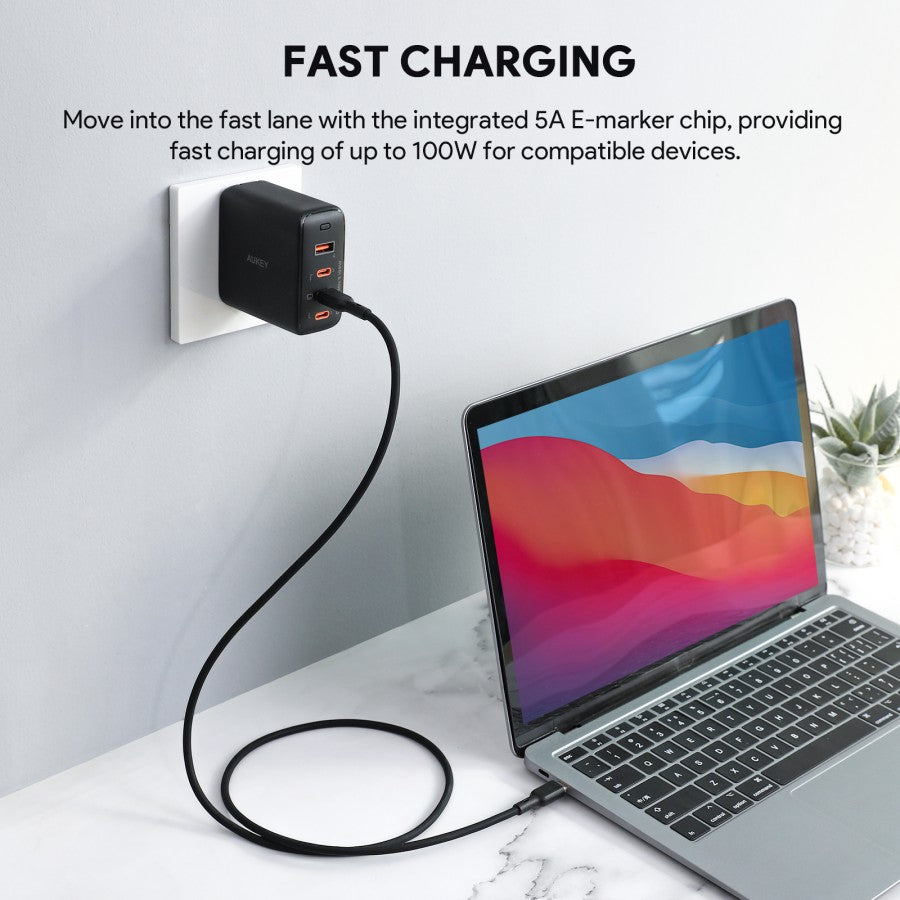 AUKEY Kabel Charger USB C To C Fast Charging Hingga 100W Bahan Silikon 1 Meter CB-SCC101