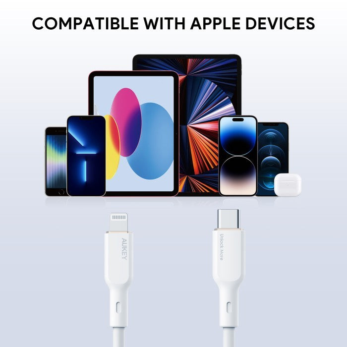 Kabel Charger AUKEY USB-C ke Lightning MFI CB-SCL1 Silikon Putih 1M