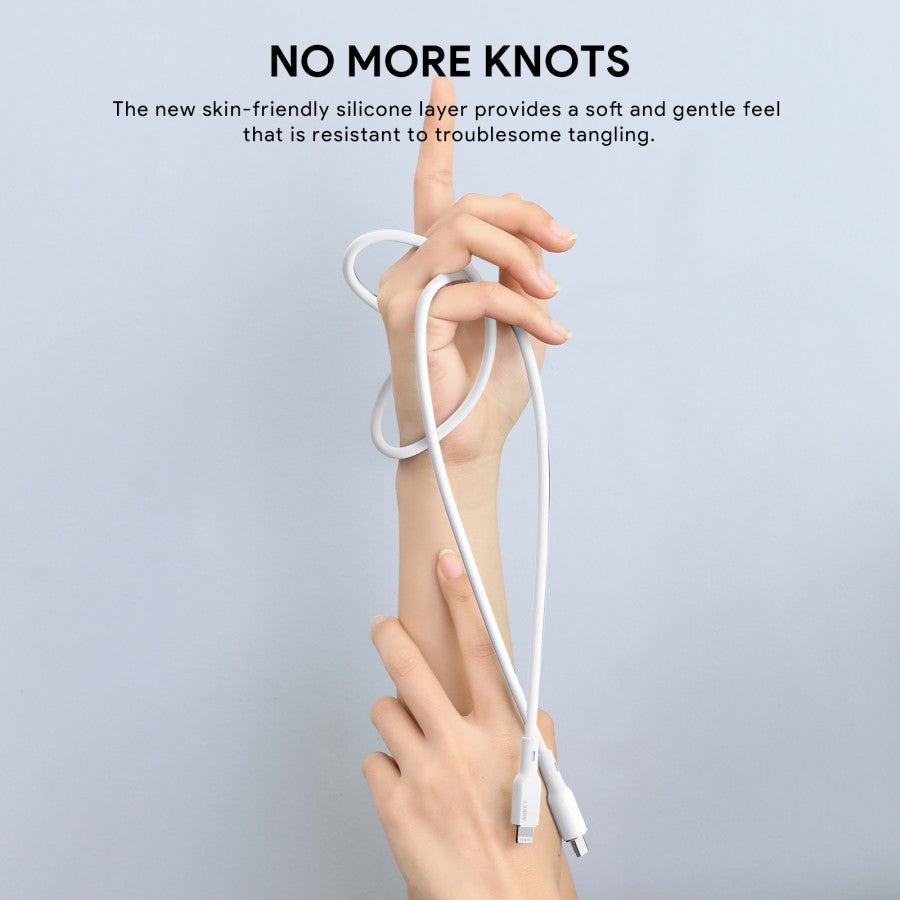 Kabel Charger AUKEY USB-C ke Lightning MFI 1,8 Meter Fast Charging Bahan Silikon CB-SCL2