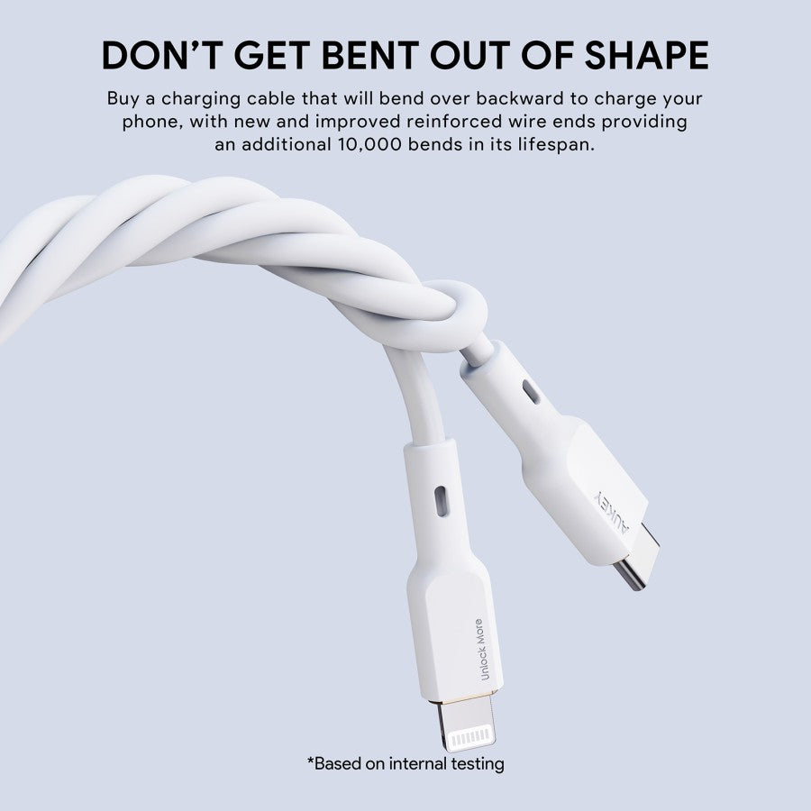 Kabel Charger AUKEY USB-C ke Lightning MFI 1,8 Meter Fast Charging Bahan Silikon CB-SCL2