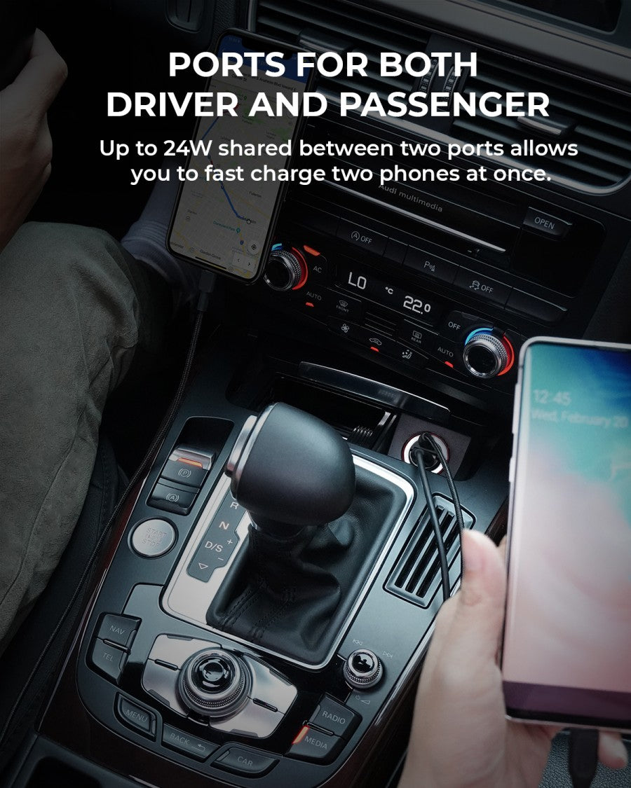 Pengisi Daya Mobil AUKEY 30W USB C & USB A PD 3.0 QC 3.0 Multi Port CC-A3