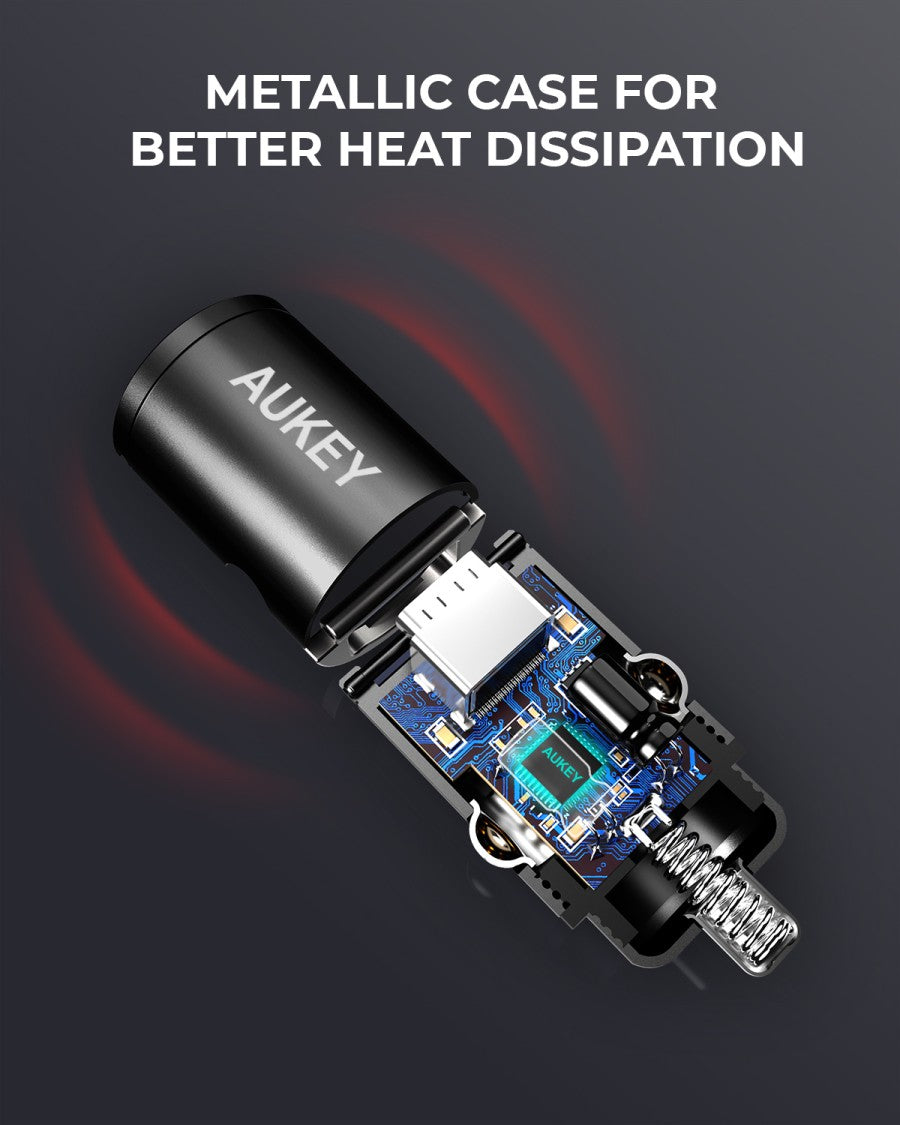 Pengisi Daya Mobil AUKEY 30W USB C & USB A PD 3.0 QC 3.0 Multi Port CC-A3