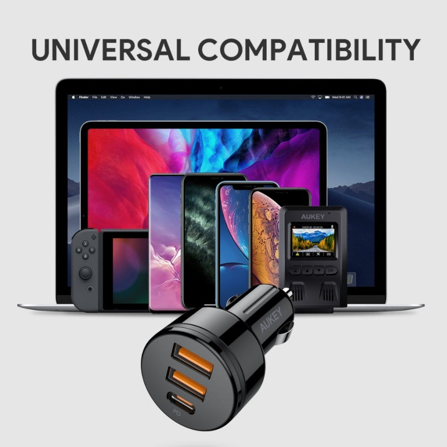 Pengisi Daya Mobil 3 Port AUKEY Seri Ekspedisi model CC-Y16-BK