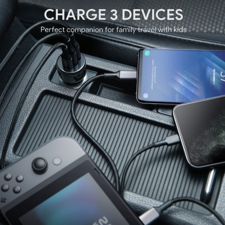 Pengisi Daya Mobil 3 Port AUKEY Seri Ekspedisi model CC-Y16-BK