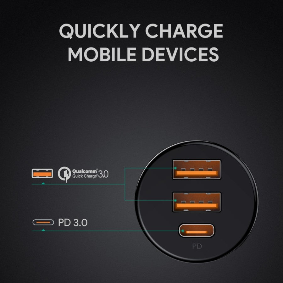 Pengisi Daya Mobil 3 Port AUKEY Seri Ekspedisi model CC-Y16-BK