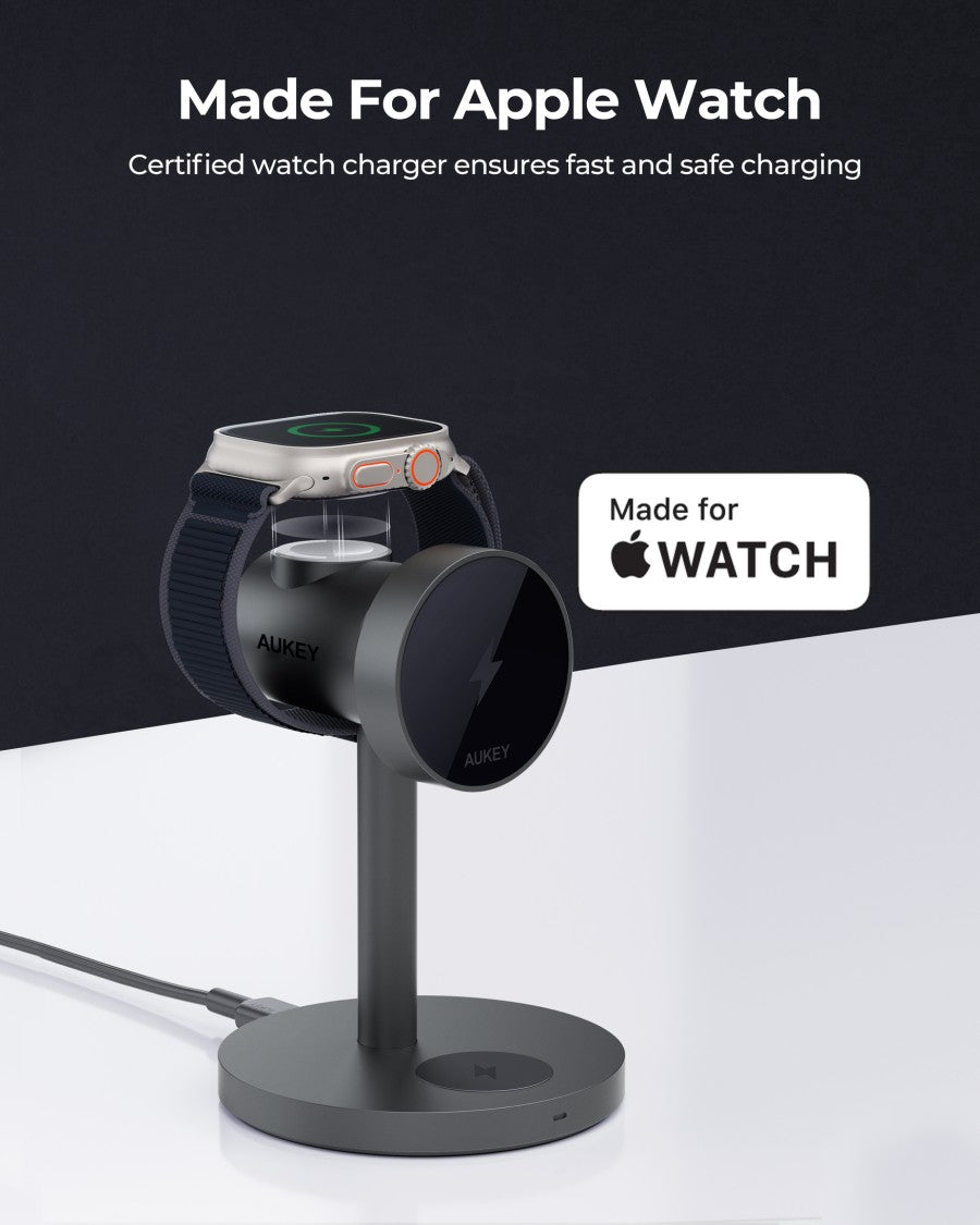 AUKEY Magnetic Wireless Charger 15W 3 In 1 MFI With Port Type C LC-MC311-GY