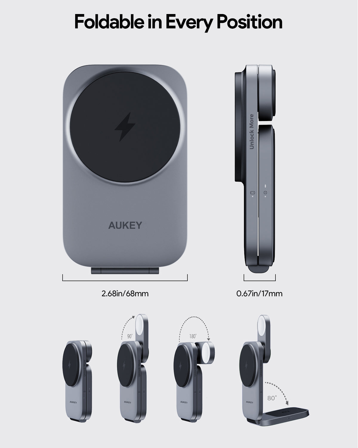 Pengisi Daya Nirkabel Magnetik AUKEY 15W 3 In 1 MFI Dengan Port Tipe C LC-MC312