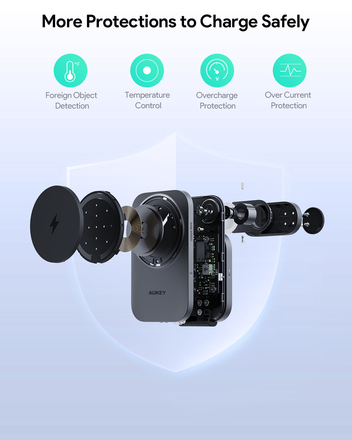 Pengisi Daya Nirkabel Magnetik AUKEY 15W 3 In 1 MFI Dengan Port Tipe C LC-MC312