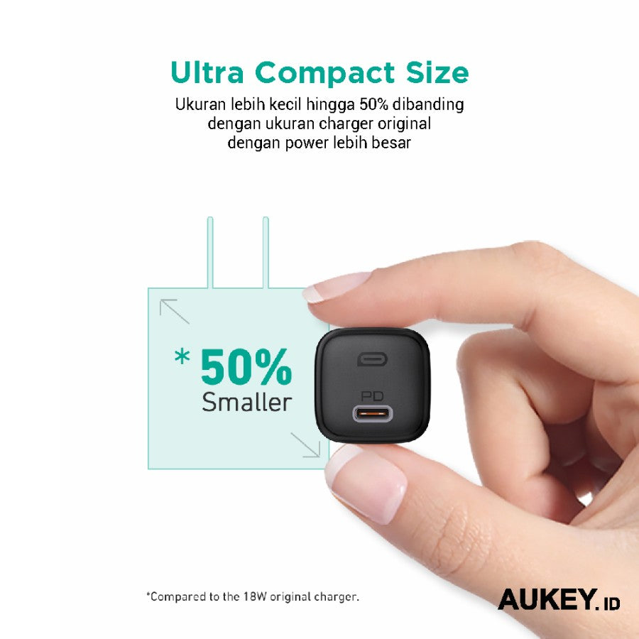 Aukey Charger Type C 20W GAN PD 3.0 Fast Charging Black & White PA-B1T