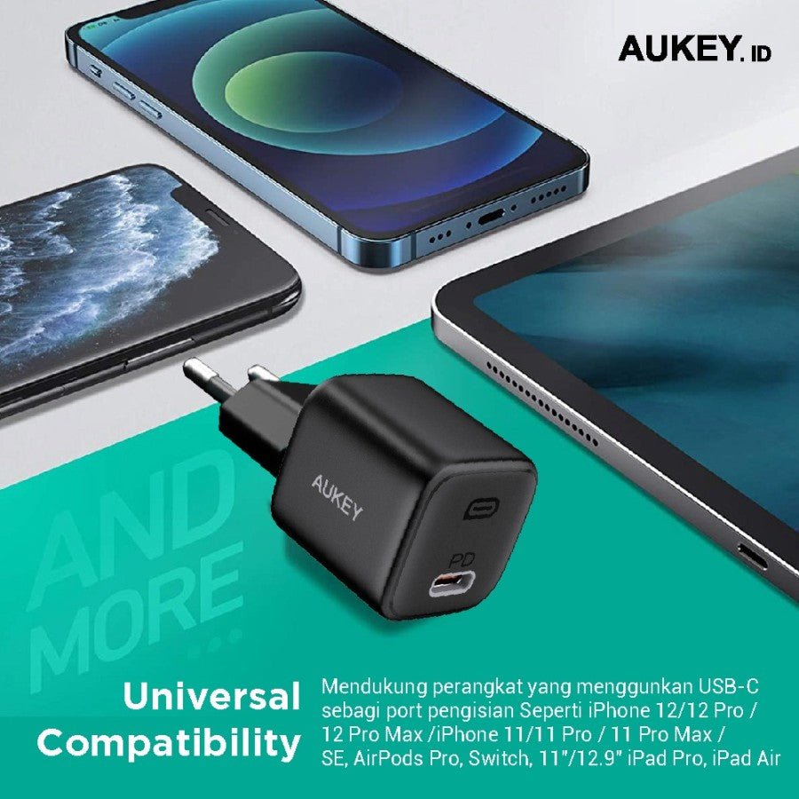 Aukey Charger Type C 20W GAN PD 3.0 Fast Charging Black & White PA-B1T