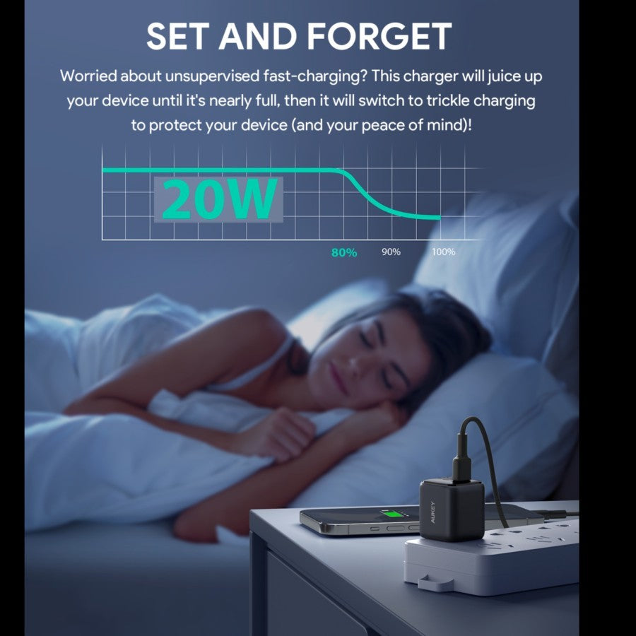 Aukey Charger Type C 20W GAN PD 3.0 Fast Charging Black & White PA-B1T