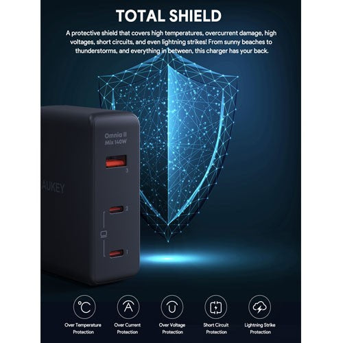 Pengisi Daya AUKEY Multi Port Tipe C 140W GAN PD 3.1 Pengisian Cepat PA-B7O